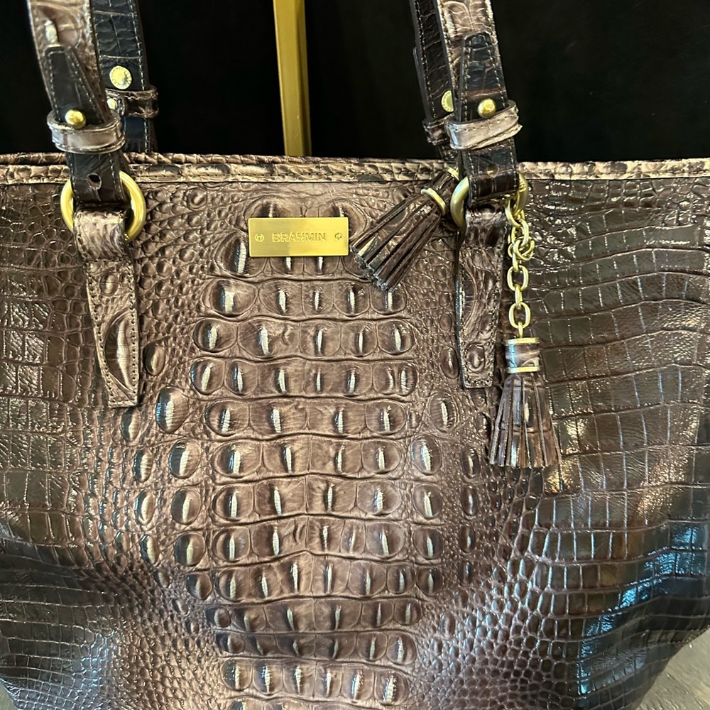 Brahmin Asher Tassel  Dark Brown Crocodile Embossed Tote